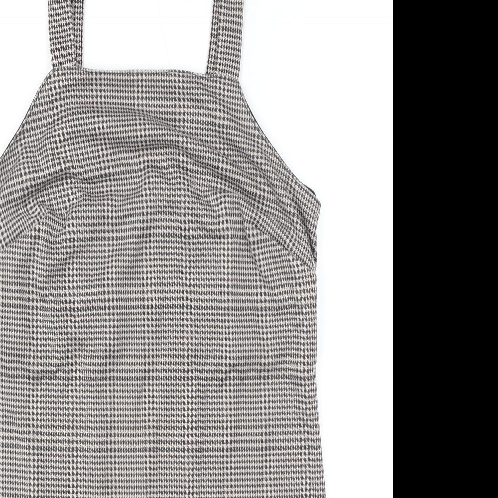 New Look Womens Black Houndstooth Polyester Pinafore/Dungaree Dress Size 6 Square Neck Pullover