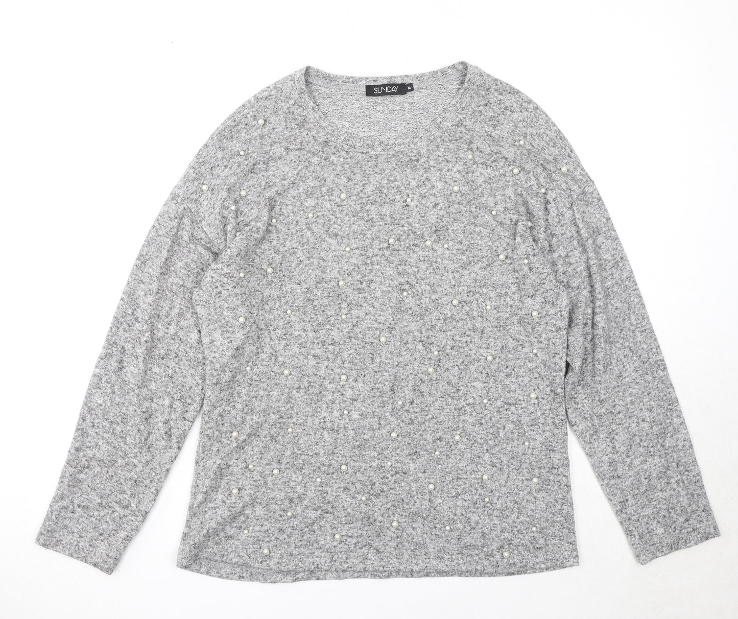 Sunday Womens Grey Round Neck Viscose Pullover Jumper Size M