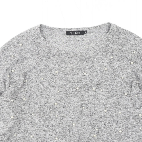 Sunday Womens Grey Round Neck Viscose Pullover Jumper Size M