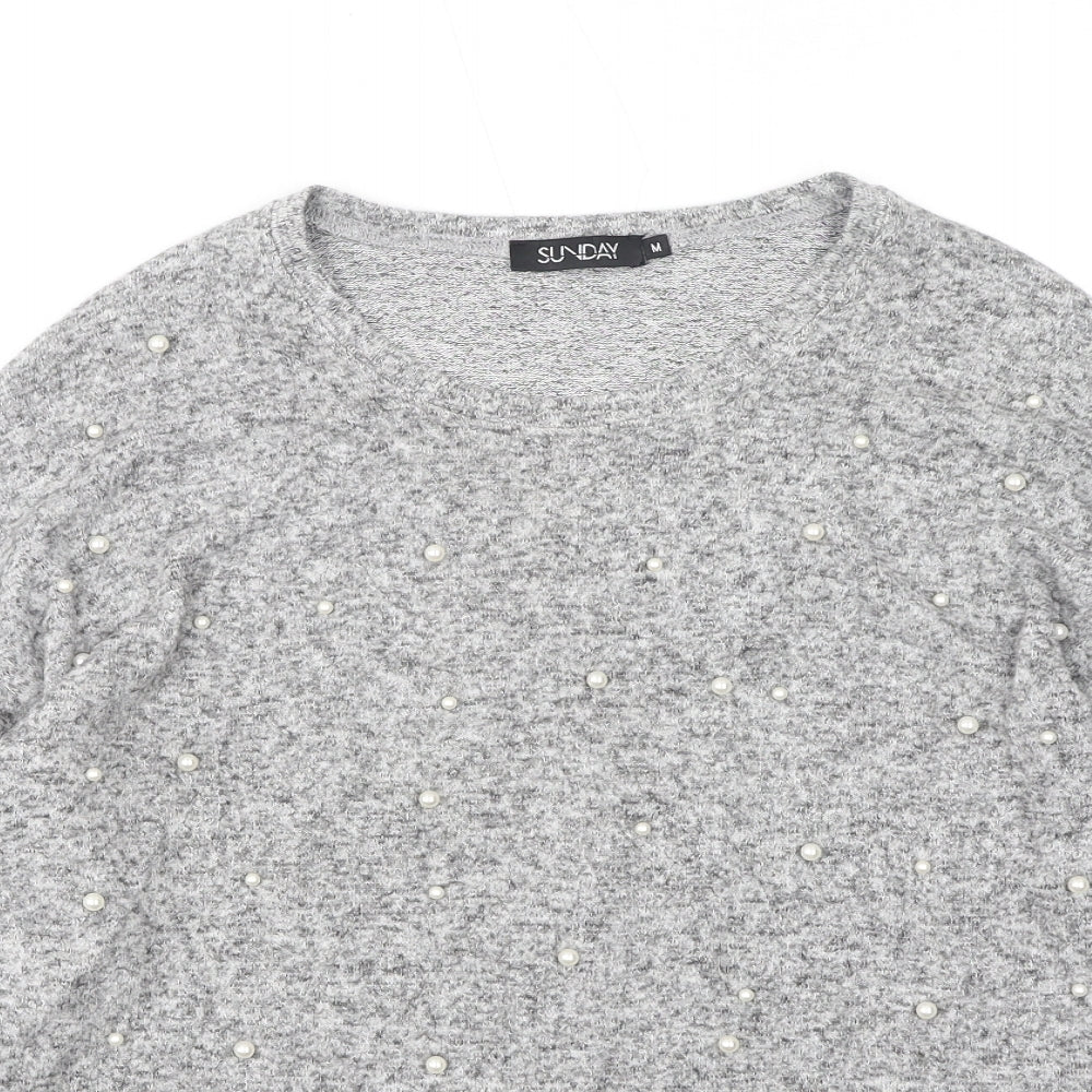 Sunday Womens Grey Round Neck Viscose Pullover Jumper Size M