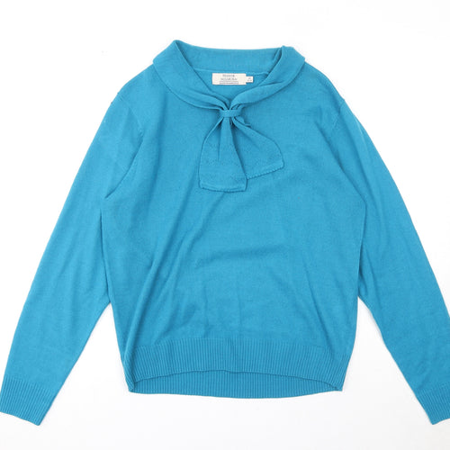 EWM Womens Blue V-Neck Acrylic Pullover Jumper Size 14 - Size 14-16