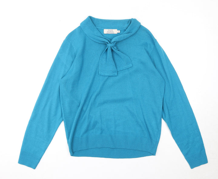EWM Womens Blue V-Neck Acrylic Pullover Jumper Size 14 - Size 14-16
