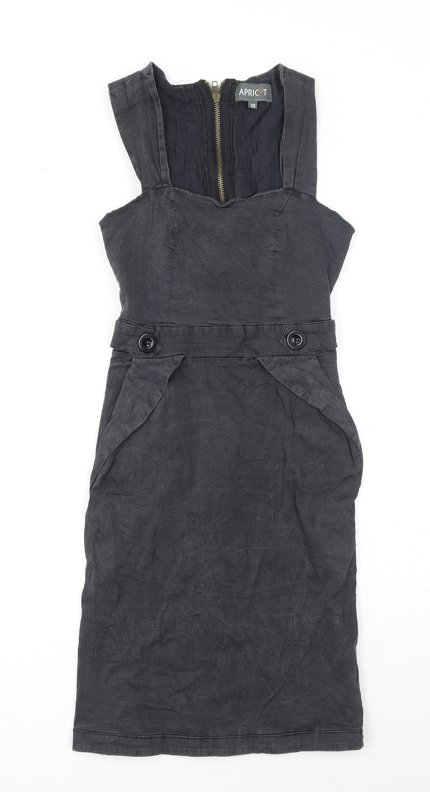 Apricot Womens Black Polyester A-Line Size XS Square Neck Zip