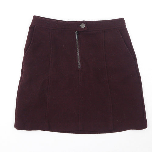 New Look Womens Purple Polyester A-Line Skirt Size 8 Zip