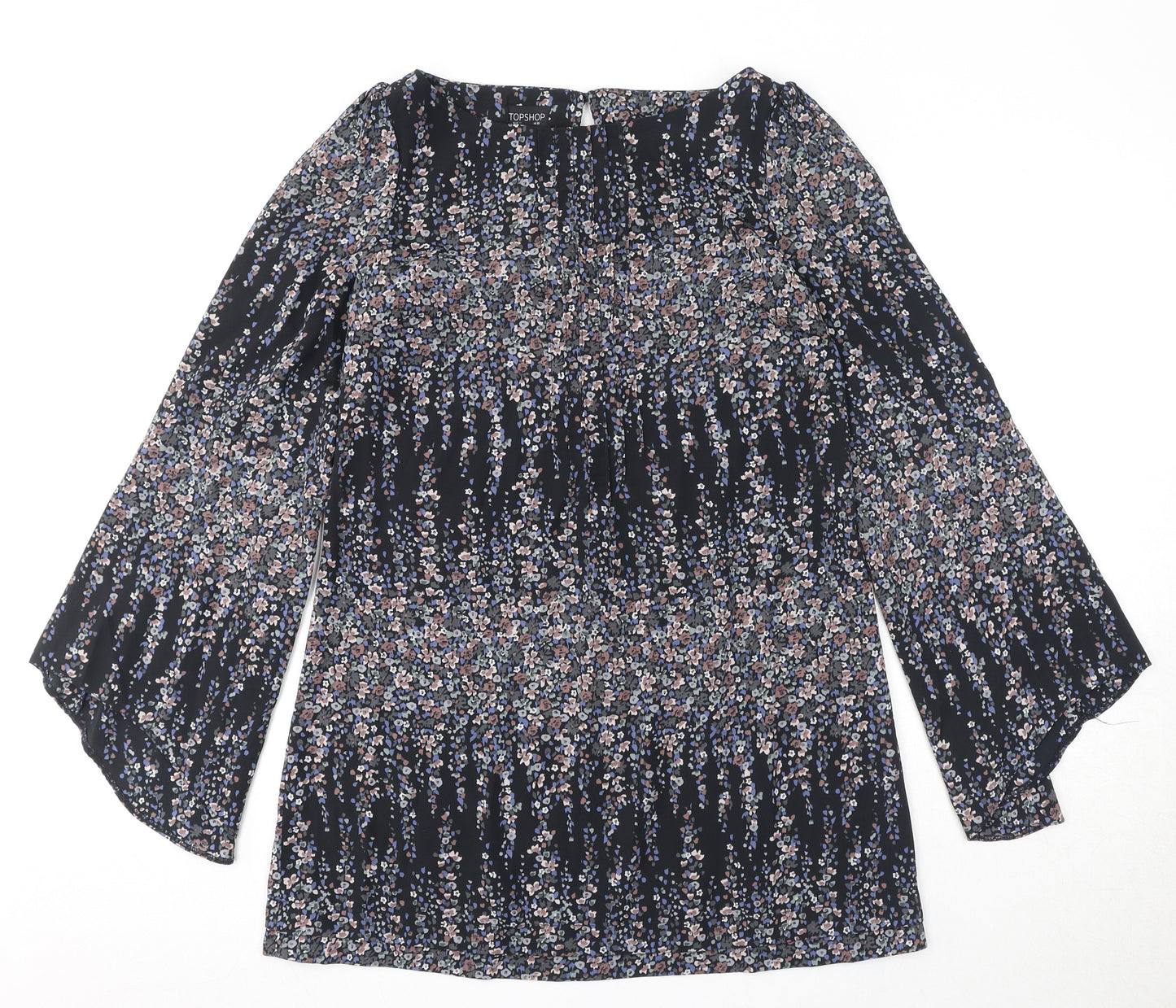Topshop Womens Black Geometric Polyester Mini Size 10 Round Neck Button