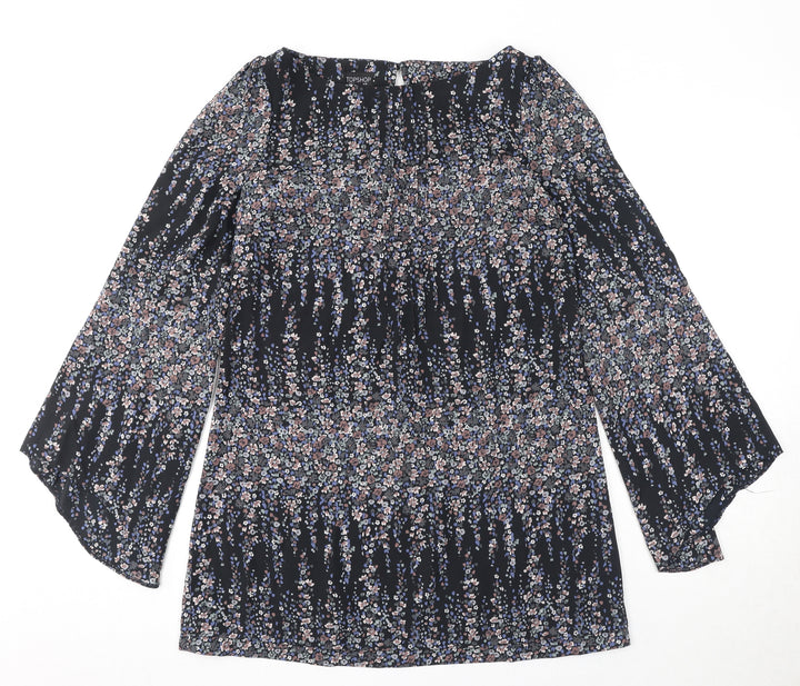 Topshop Womens Black Geometric Polyester Mini Size 10 Round Neck Button