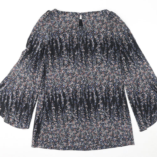 Topshop Womens Black Geometric Polyester Mini Size 10 Round Neck Button