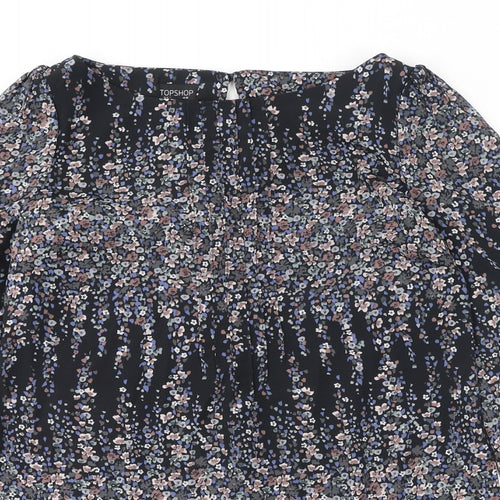 Topshop Womens Black Geometric Polyester Mini Size 10 Round Neck Button