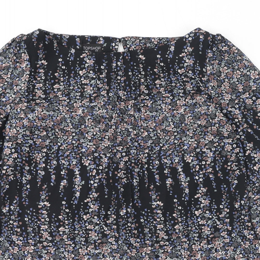 Topshop Womens Black Geometric Polyester Mini Size 10 Round Neck Button