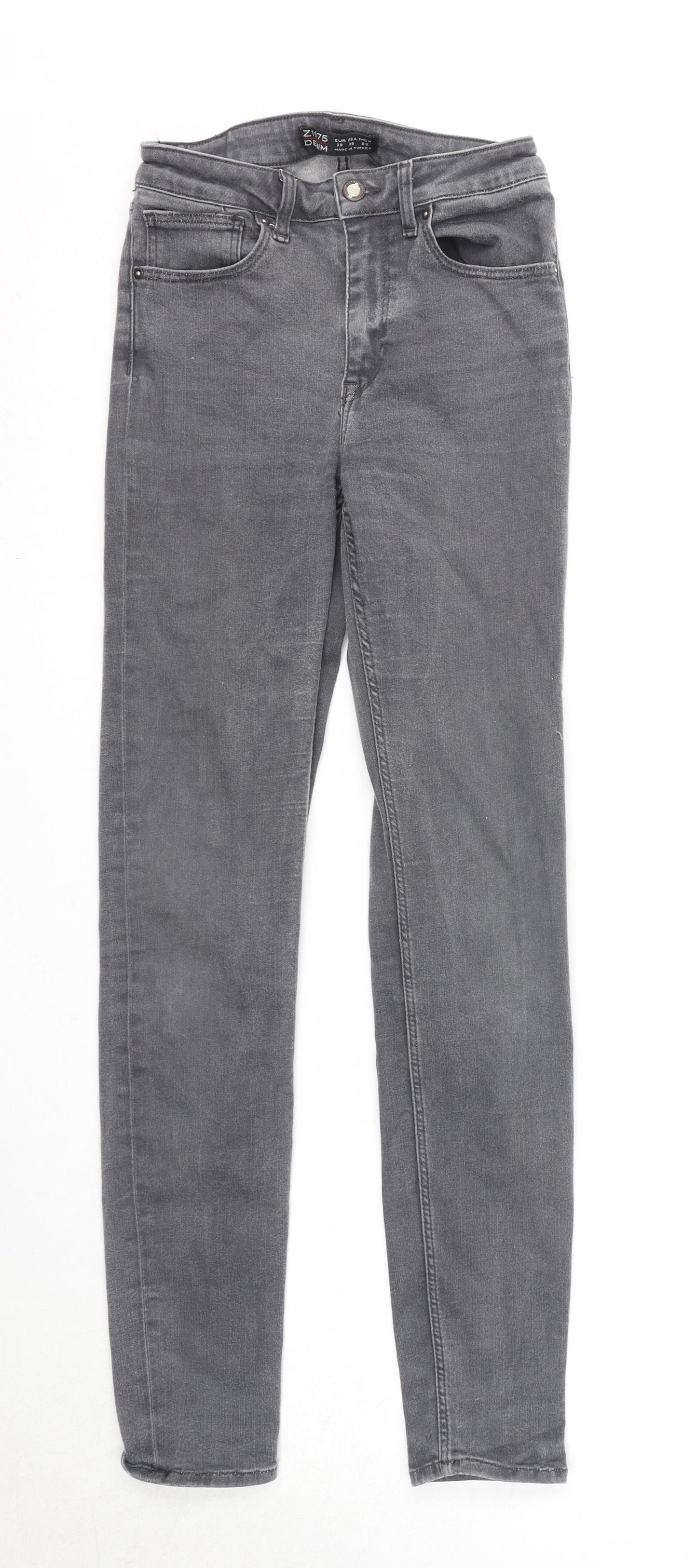 Zara Womens Grey Cotton Skinny Jeans Size 10 Regular Zip