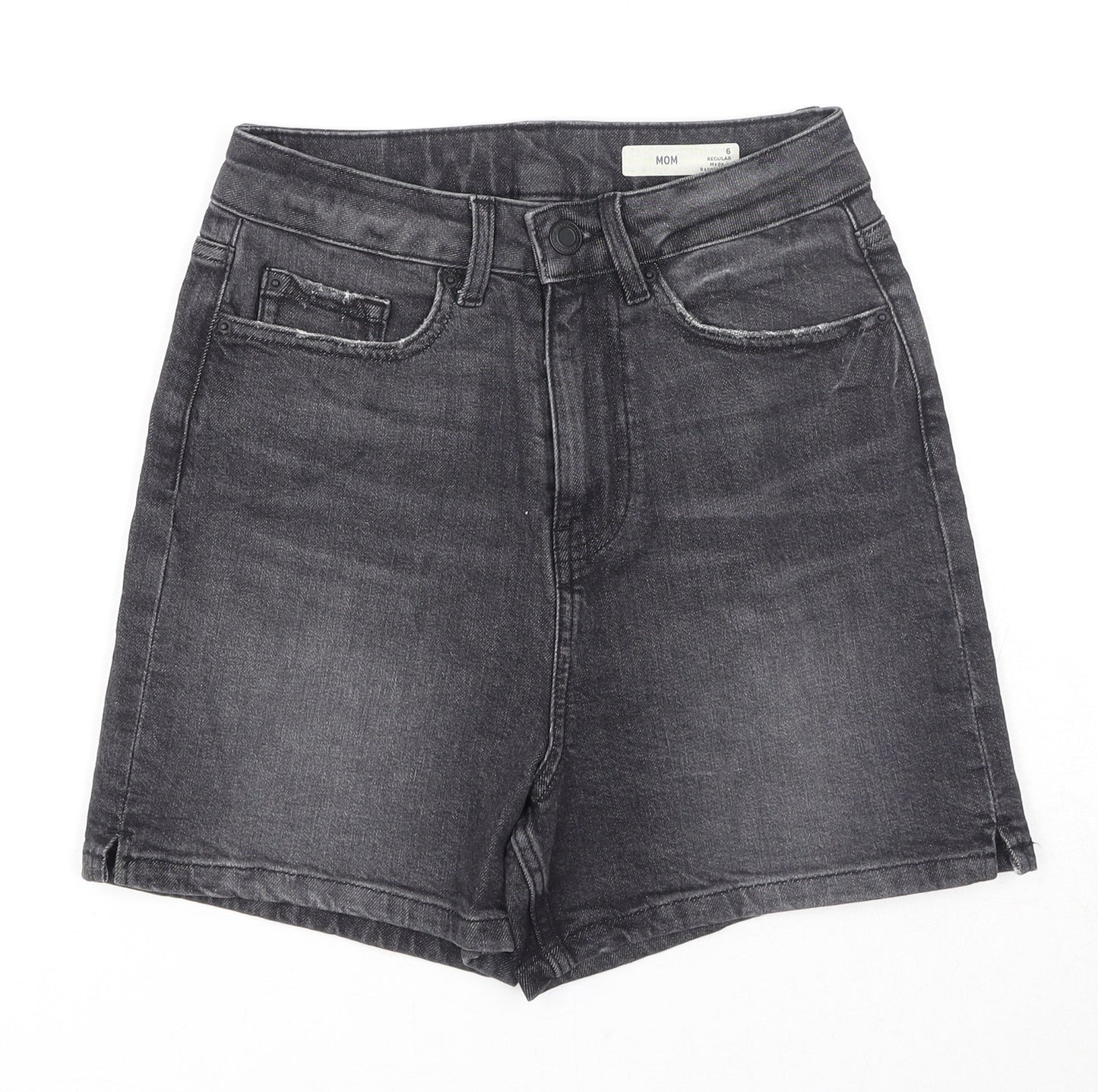 Marks and Spencer Womens Grey Cotton Mom Shorts Size 6 Regular Zip