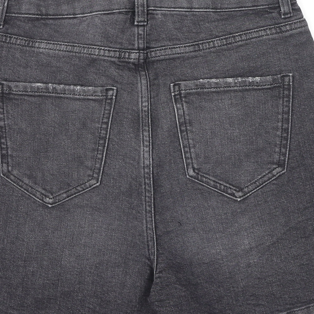 Marks and Spencer Womens Grey Cotton Mom Shorts Size 6 Regular Zip