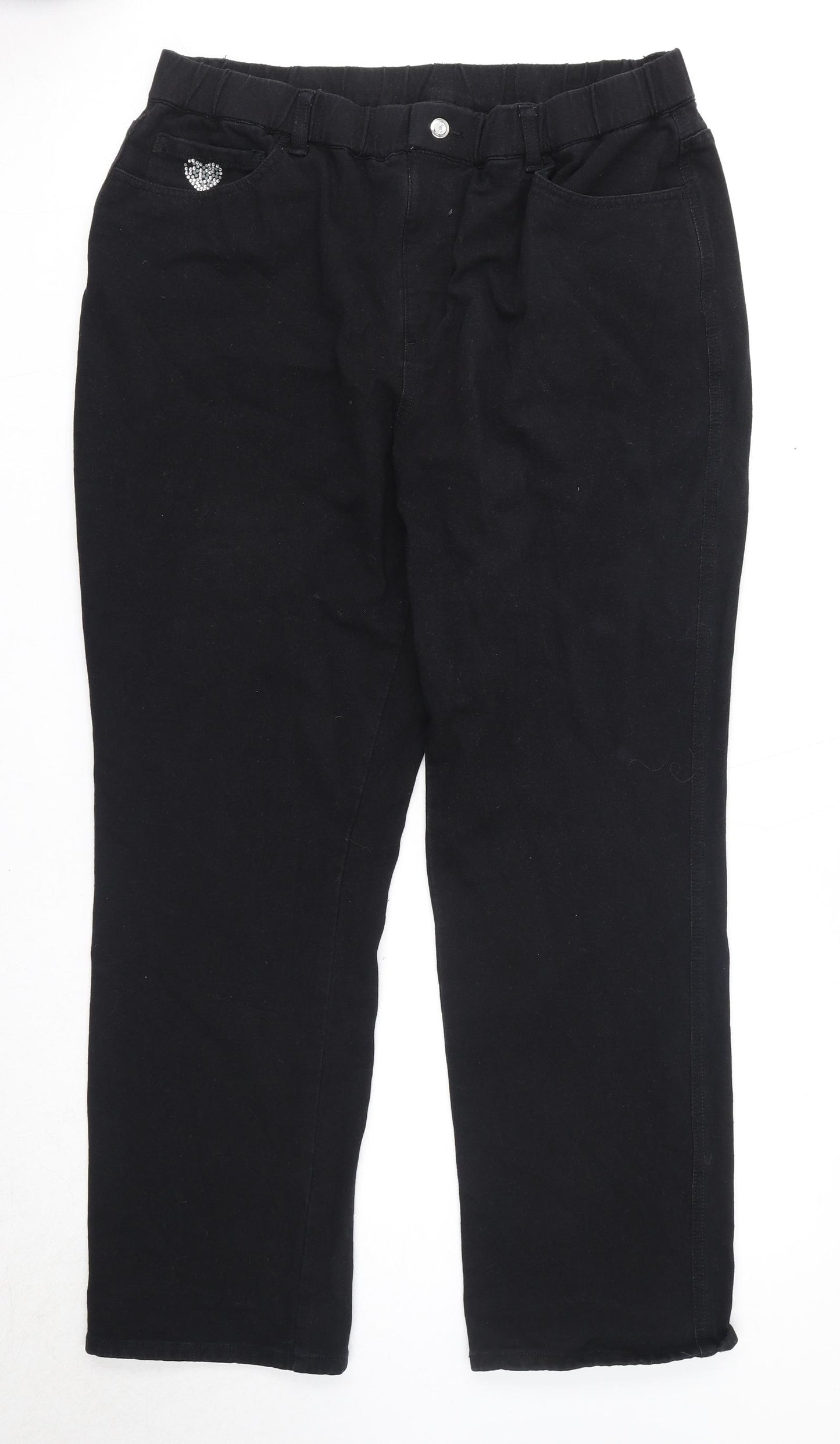 Dream Jeans Womens Black Cotton Straight Jeans Size L Regular Zip - Short Leg