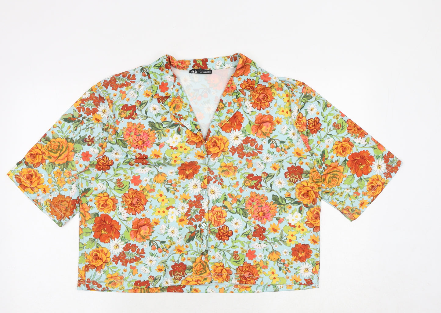 Zara Womens Multicoloured Floral Polyester Basic Button-Up Size M Collared