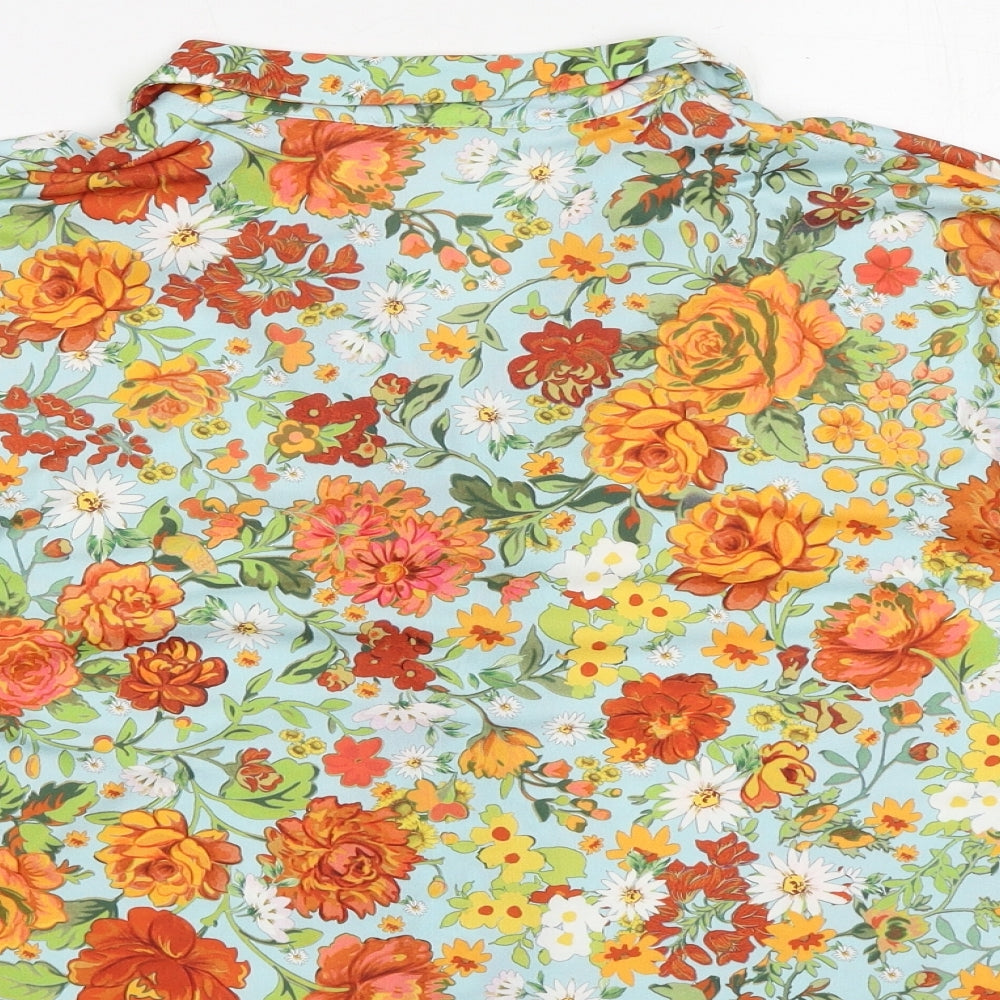 Zara Womens Multicoloured Floral Polyester Basic Button-Up Size M Collared