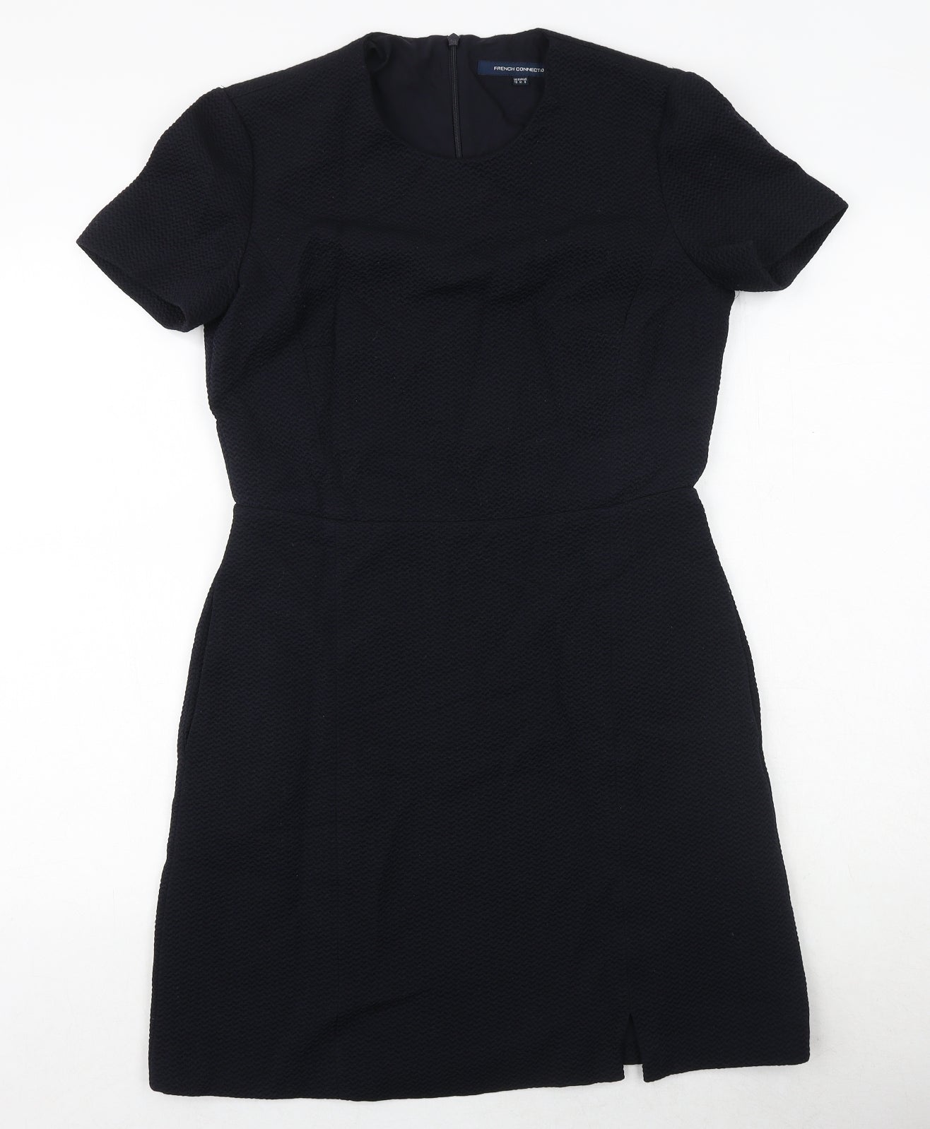 French Connection Womens Black Viscose A-Line Size 12 Round Neck Zip