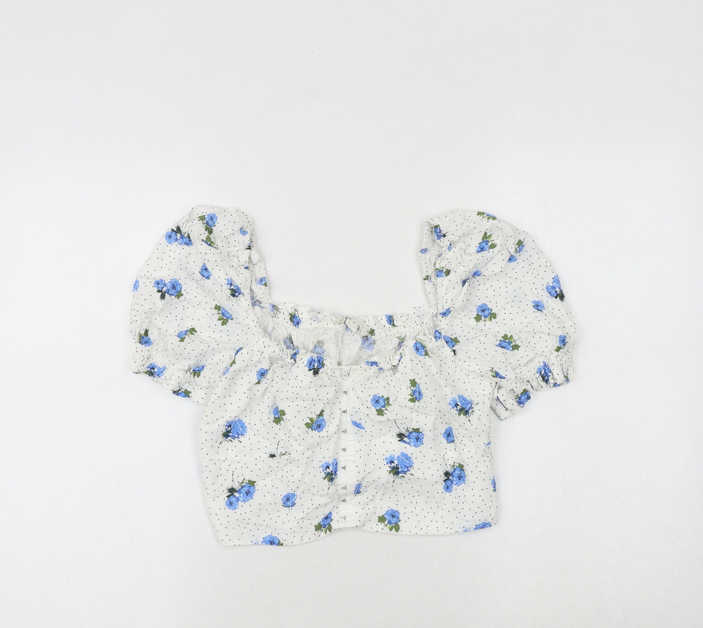 River Island Womens White Floral Viscose Cropped Blouse Size 14 Square Neck