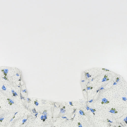 River Island Womens White Floral Viscose Cropped Blouse Size 14 Square Neck