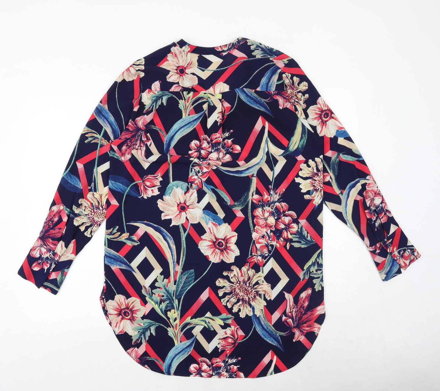 Marks and Spencer Womens Multicoloured Floral Polyester Basic Button-Up Size 12 V-Neck