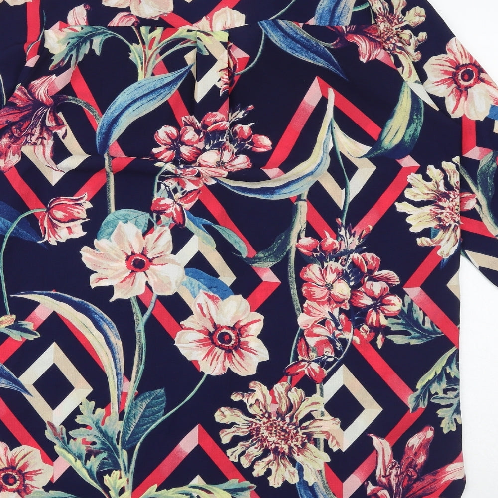 Marks and Spencer Womens Multicoloured Floral Polyester Basic Button-Up Size 12 V-Neck