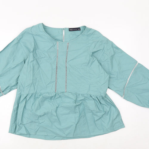 Marks and Spencer Womens Green 100% Cotton Basic Blouse Size 6 Boat Neck