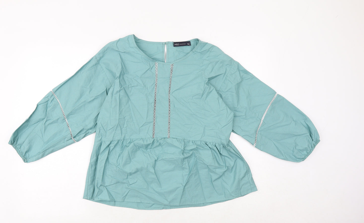 Marks and Spencer Womens Green 100% Cotton Basic Blouse Size 6 Boat Neck