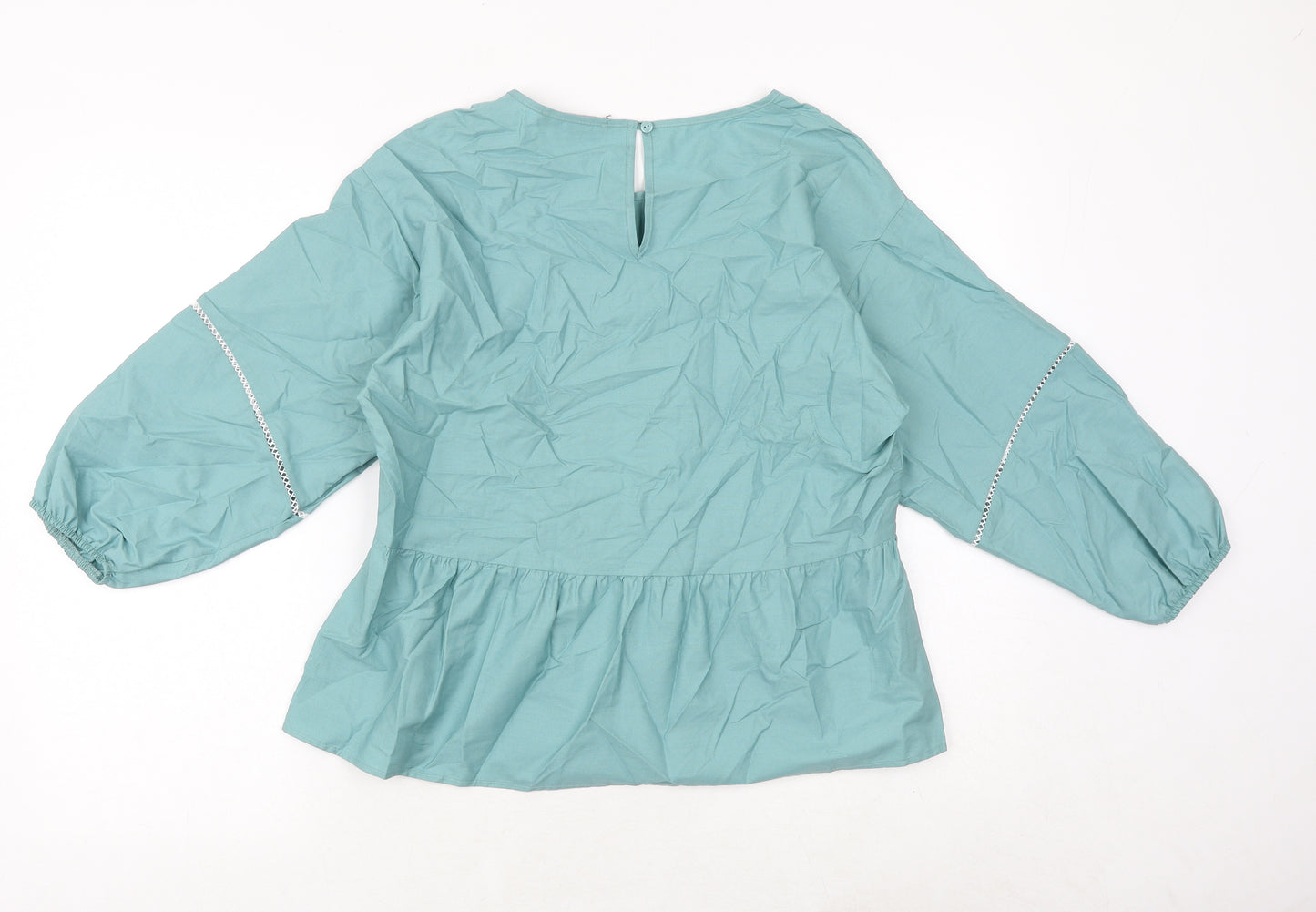 Marks and Spencer Womens Green 100% Cotton Basic Blouse Size 6 Boat Neck