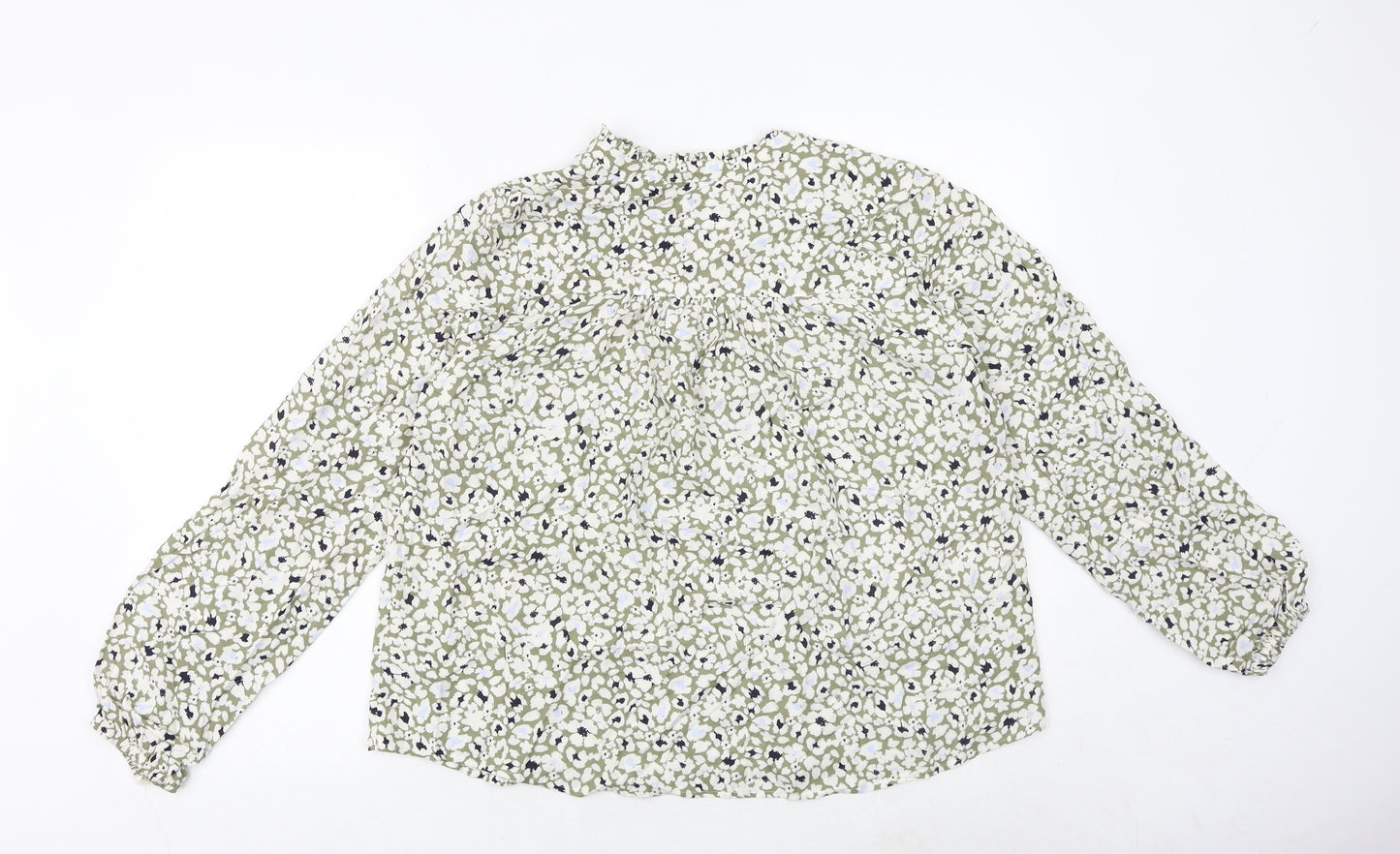 Marks and Spencer Womens Green Floral Viscose Basic Blouse Size 10 Round Neck