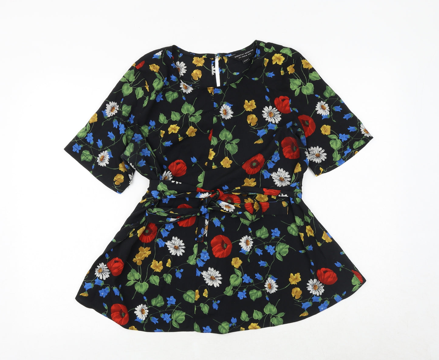 Dorothy Perkins Womens Black Floral Polyester Basic Tank Size 12 Round Neck