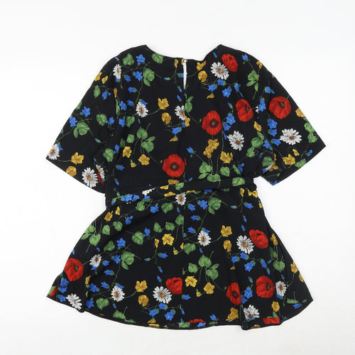 Dorothy Perkins Womens Black Floral Polyester Basic Tank Size 12 Round Neck