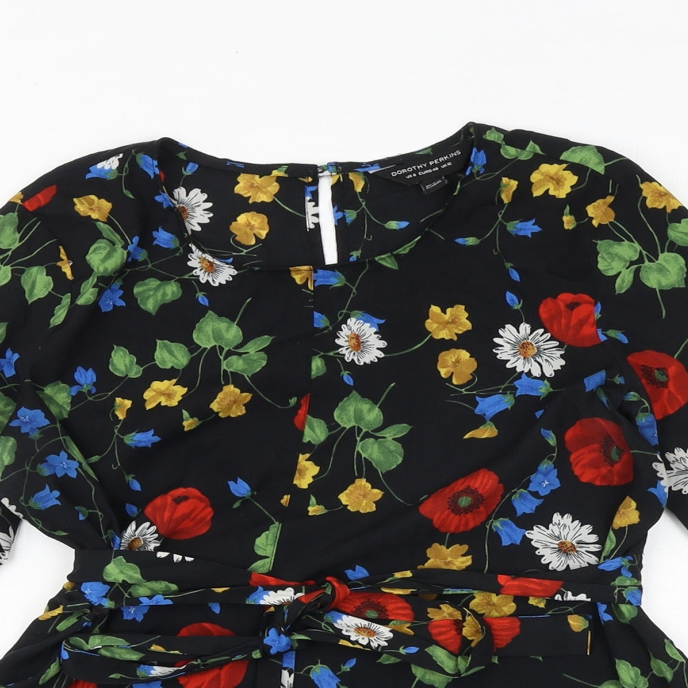 Dorothy Perkins Womens Black Floral Polyester Basic Tank Size 12 Round Neck