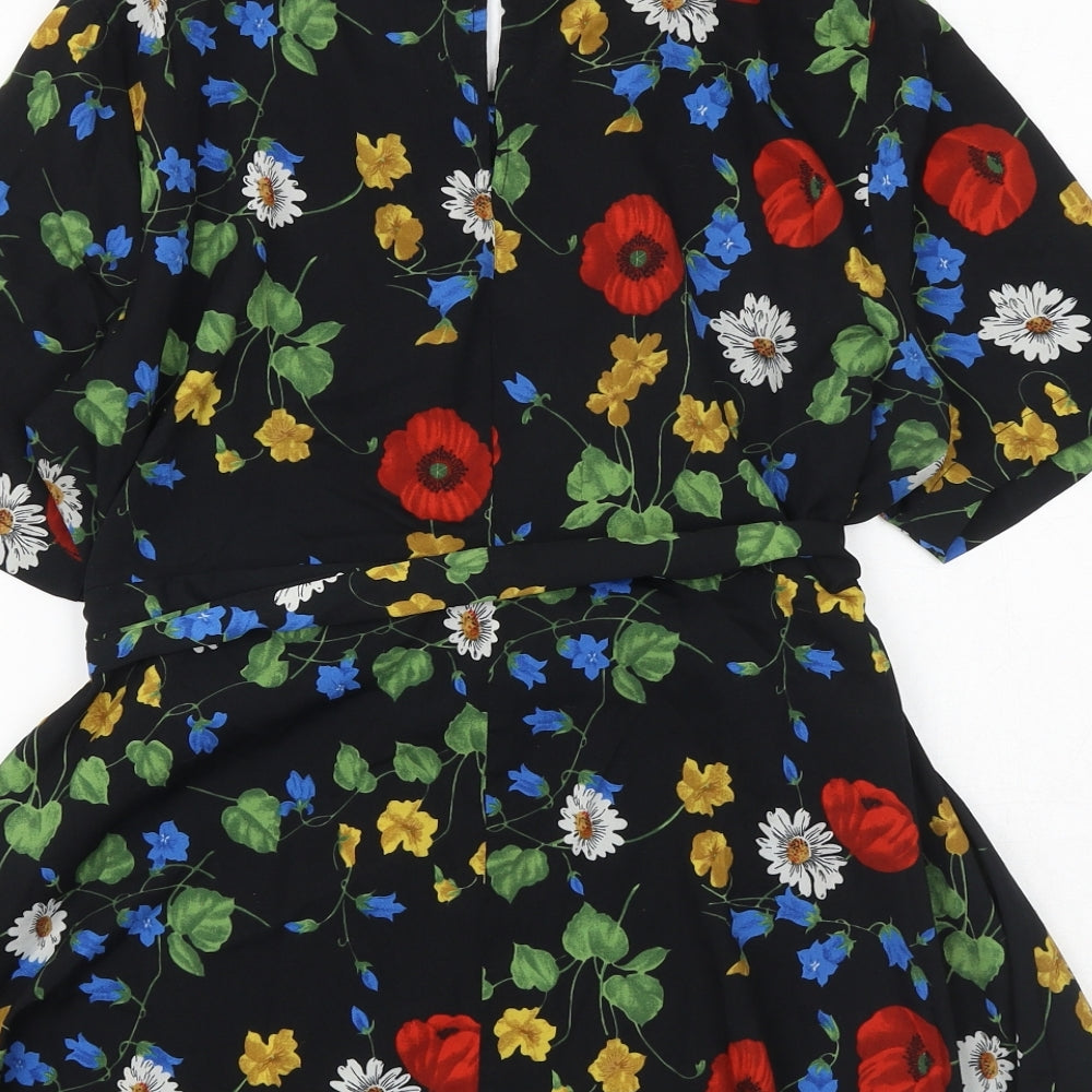Dorothy Perkins Womens Black Floral Polyester Basic Tank Size 12 Round Neck