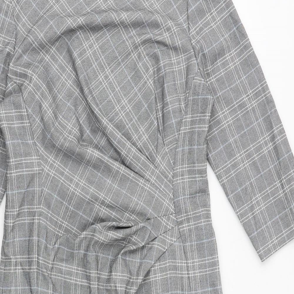 Marks and Spencer Womens Grey Plaid Polyester A-Line Size 12 Round Neck Zip