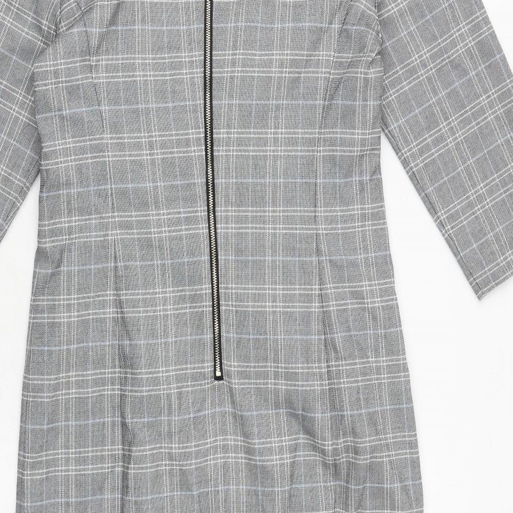 Marks and Spencer Womens Grey Plaid Polyester A-Line Size 12 Round Neck Zip