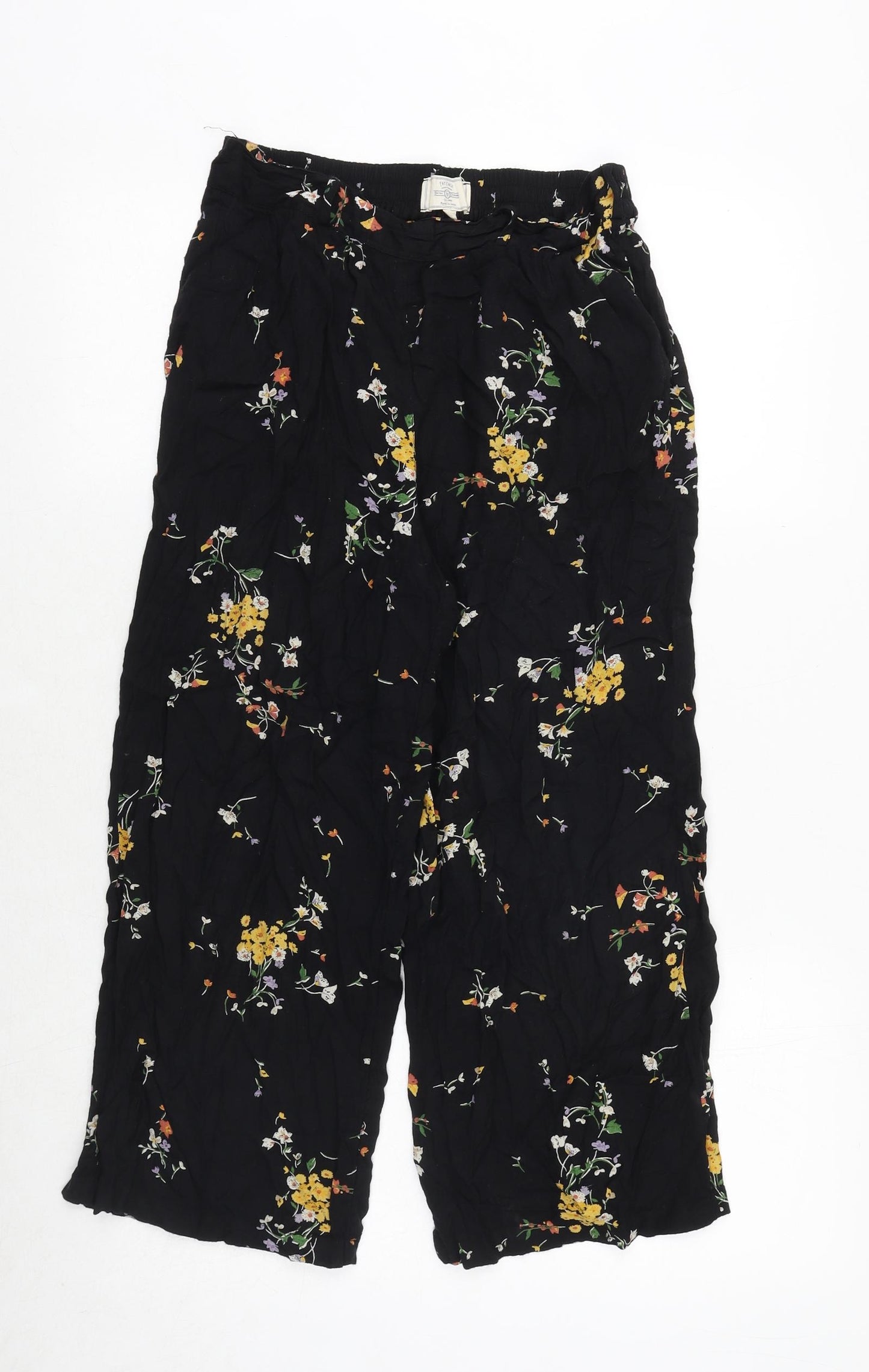 Fat Face Womens Black Floral Viscose Trousers Size 8 Regular