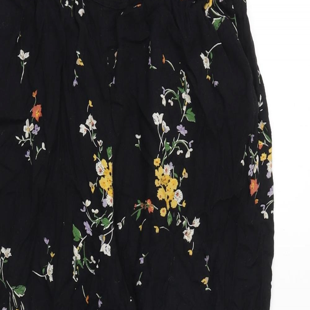 Fat Face Womens Black Floral Viscose Trousers Size 8 Regular
