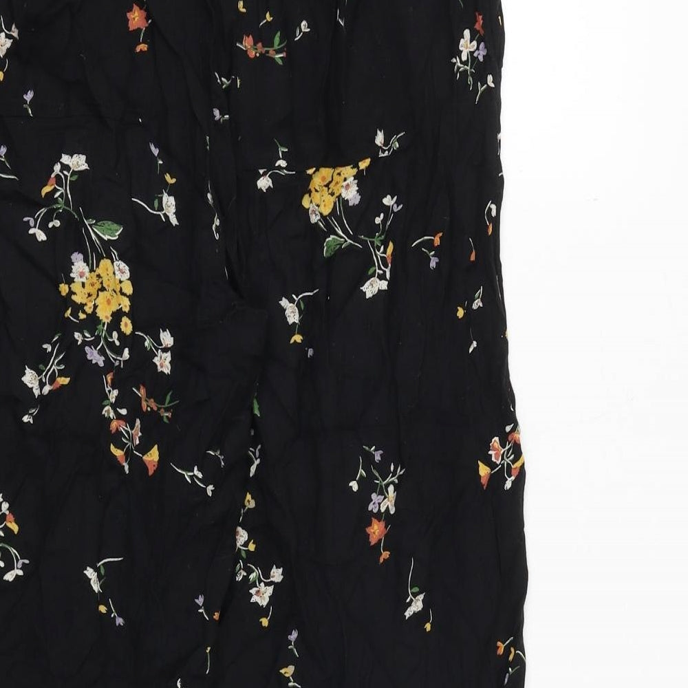 Fat Face Womens Black Floral Viscose Trousers Size 8 Regular