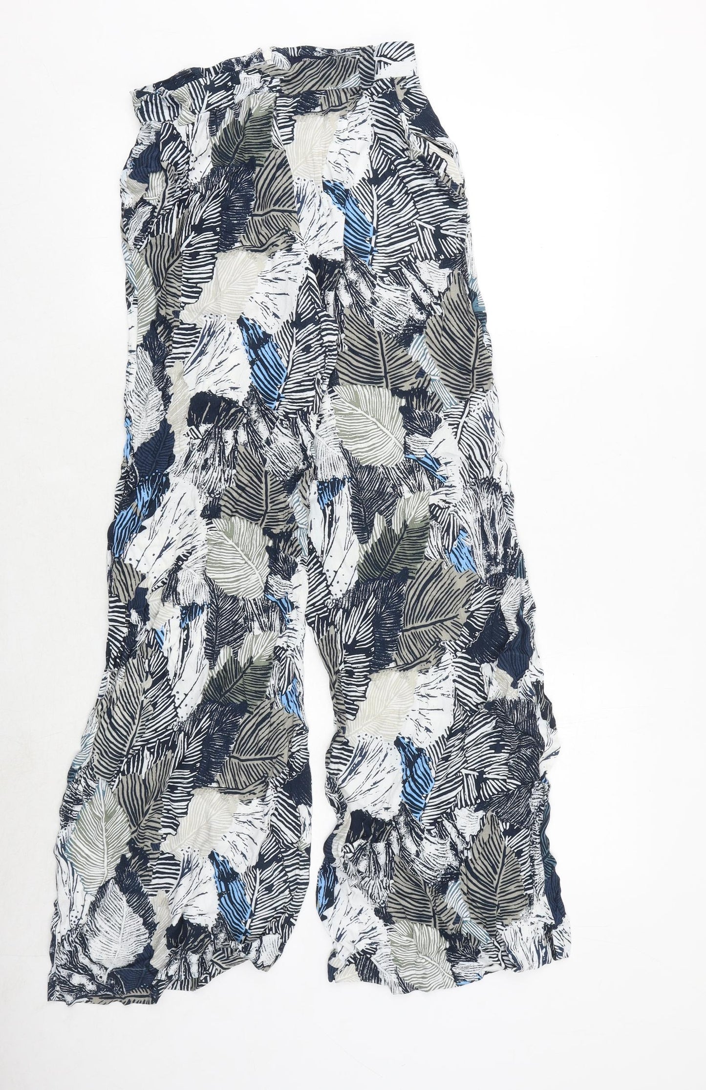 French Connection Womens Multicoloured Geometric Viscose Trousers Size 10 Regular Zip - Leaf Print