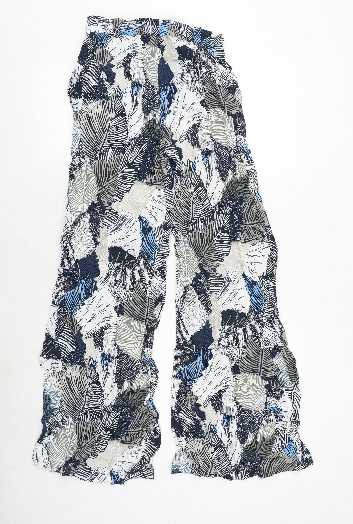 French Connection Womens Multicoloured Geometric Viscose Trousers Size 10 Regular Zip - Leaf Print