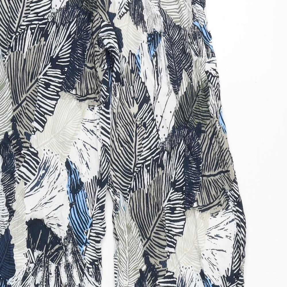 French Connection Womens Multicoloured Geometric Viscose Trousers Size 10 Regular Zip - Leaf Print