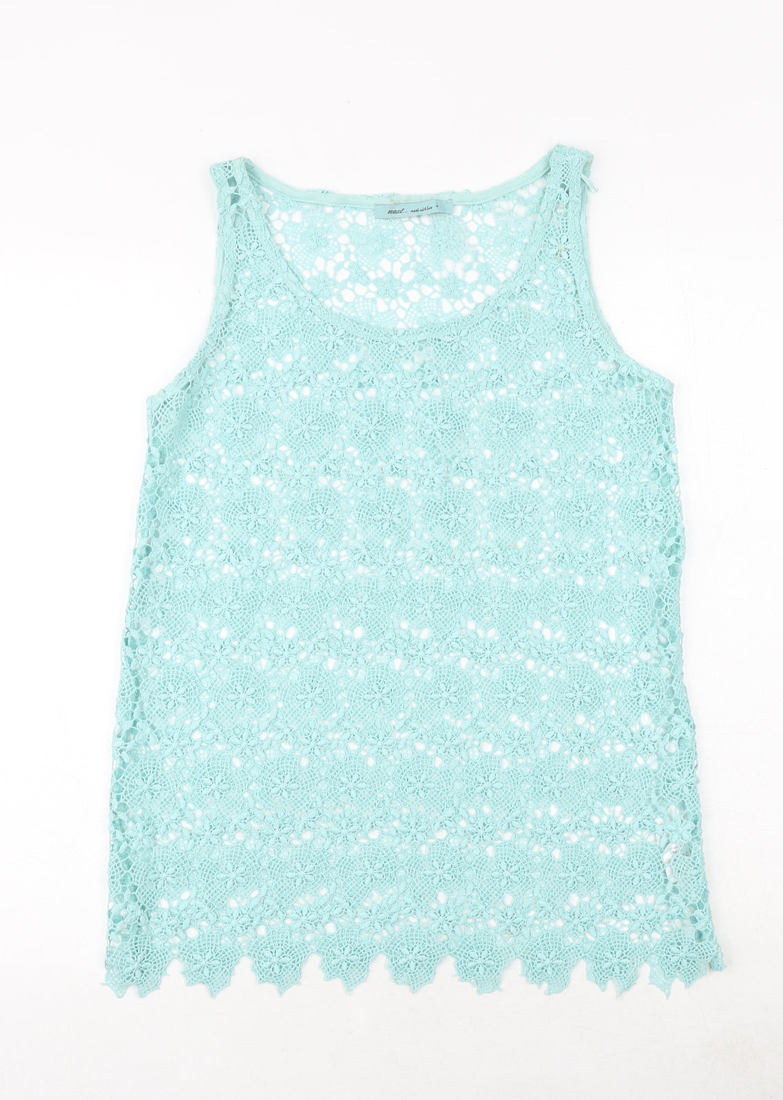 NEXT Womens Blue Geometric Polyester Basic Tank Size 8 Round Neck