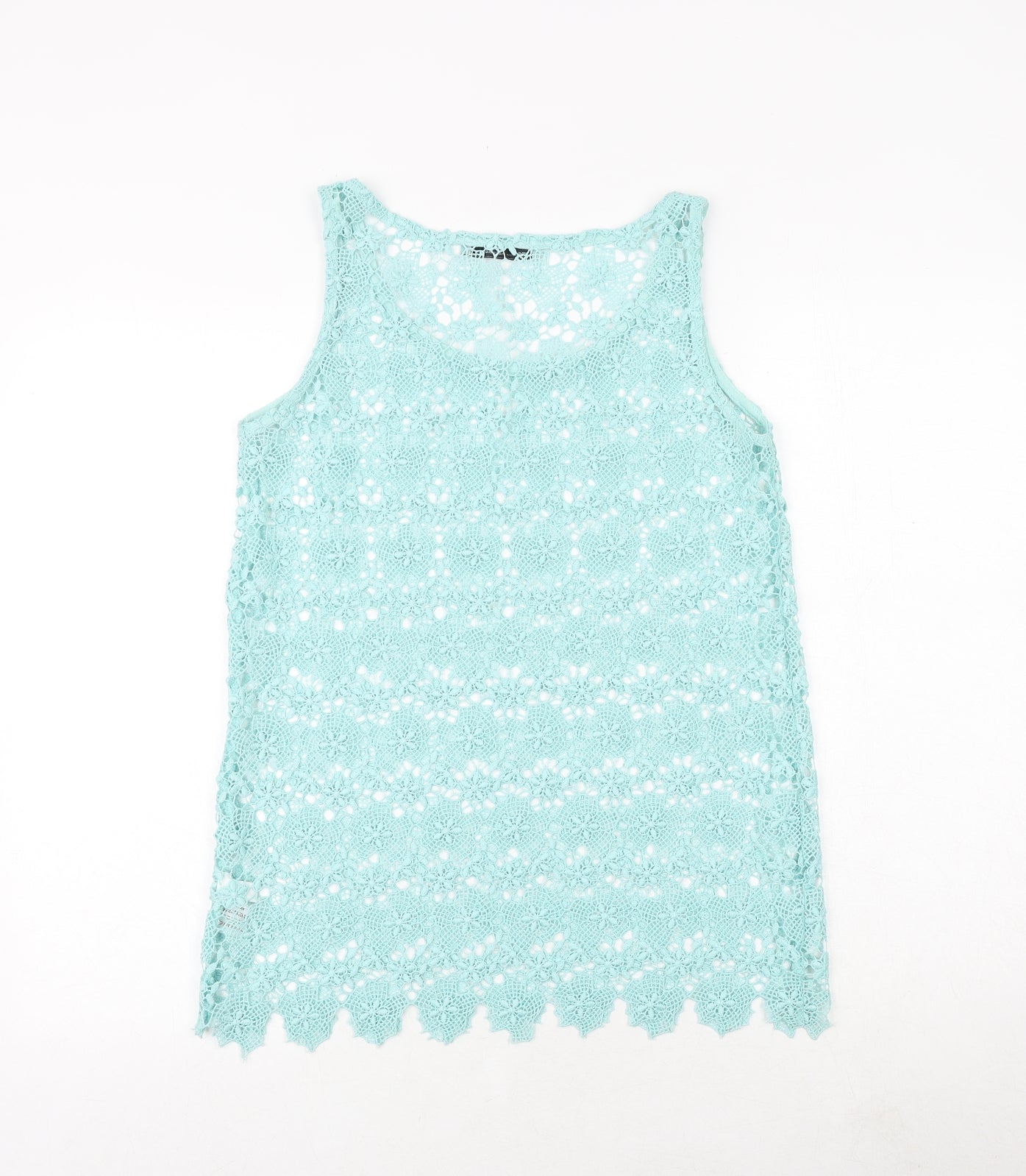 NEXT Womens Blue Geometric Polyester Basic Tank Size 8 Round Neck