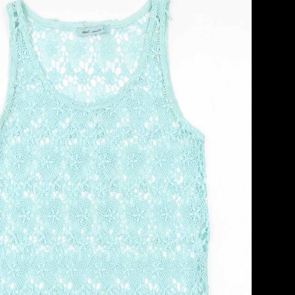 NEXT Womens Blue Geometric Polyester Basic Tank Size 8 Round Neck