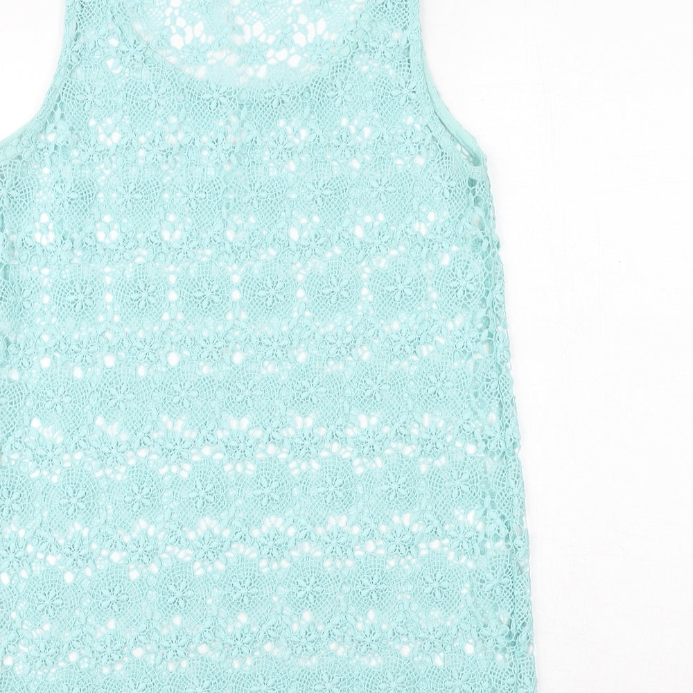 NEXT Womens Blue Geometric Polyester Basic Tank Size 8 Round Neck
