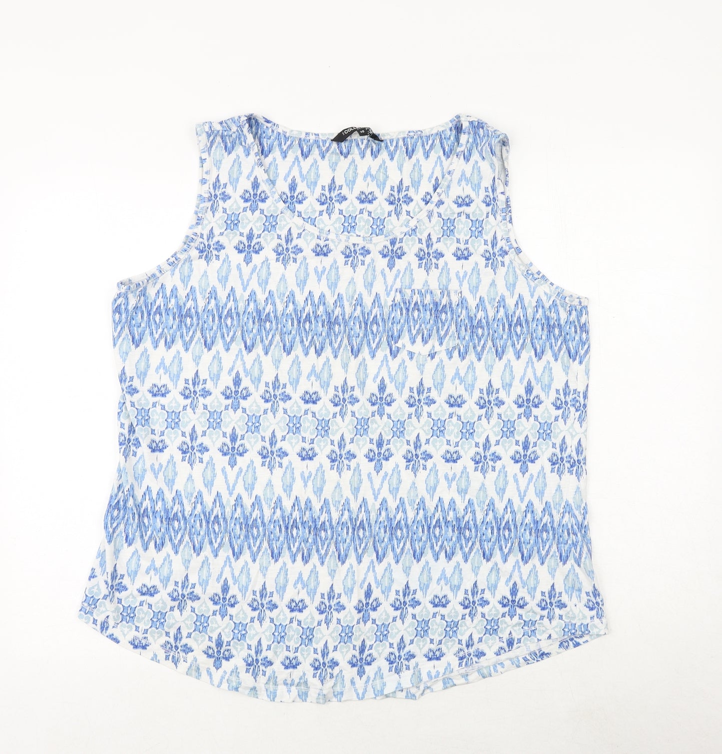 Debenhams Womens Blue Geometric 100% Cotton Basic Tank Size 20 Round Neck