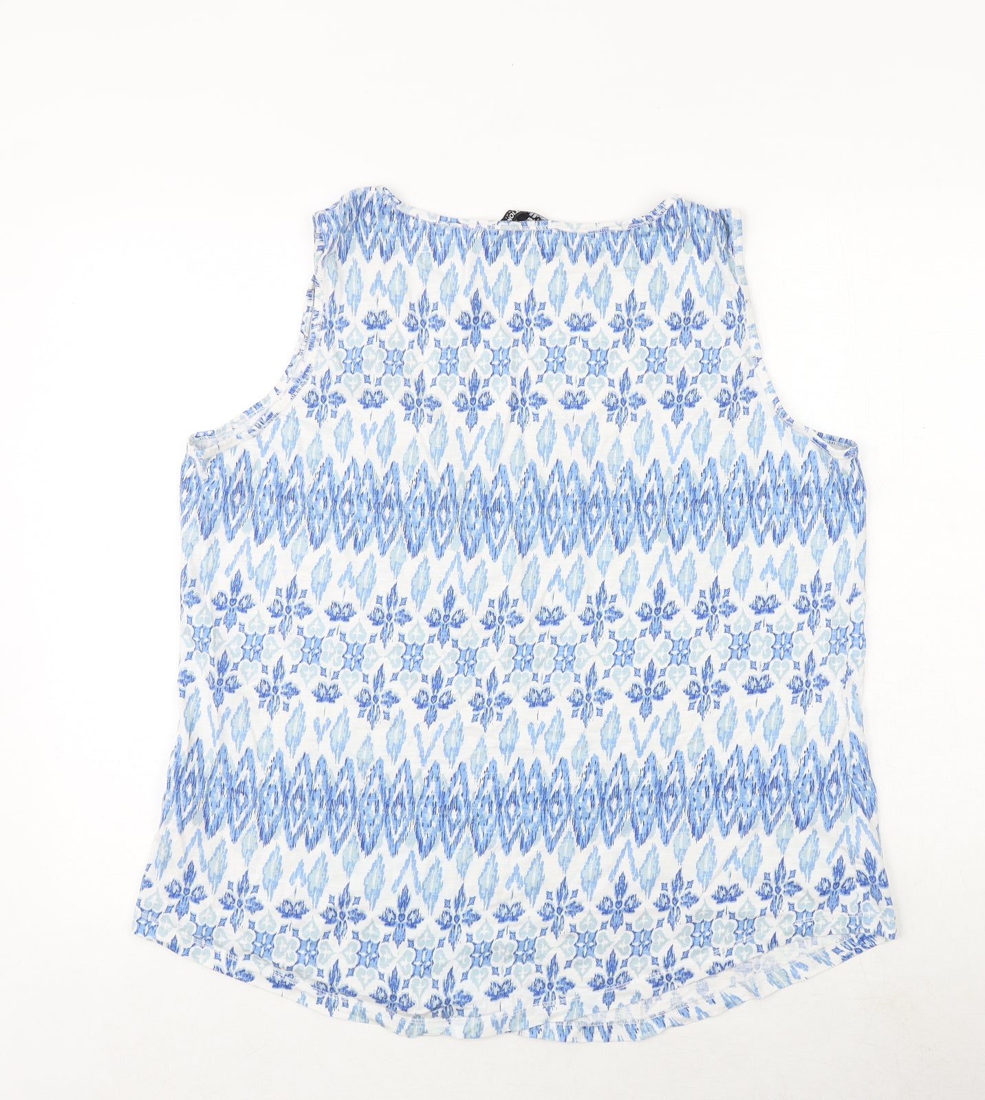 Debenhams Womens Blue Geometric 100% Cotton Basic Tank Size 20 Round Neck