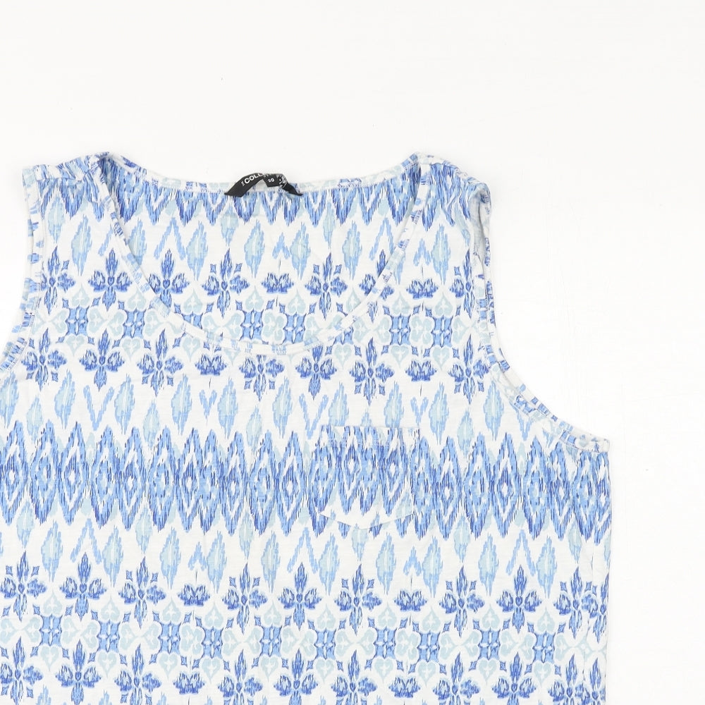 Debenhams Womens Blue Geometric 100% Cotton Basic Tank Size 20 Round Neck