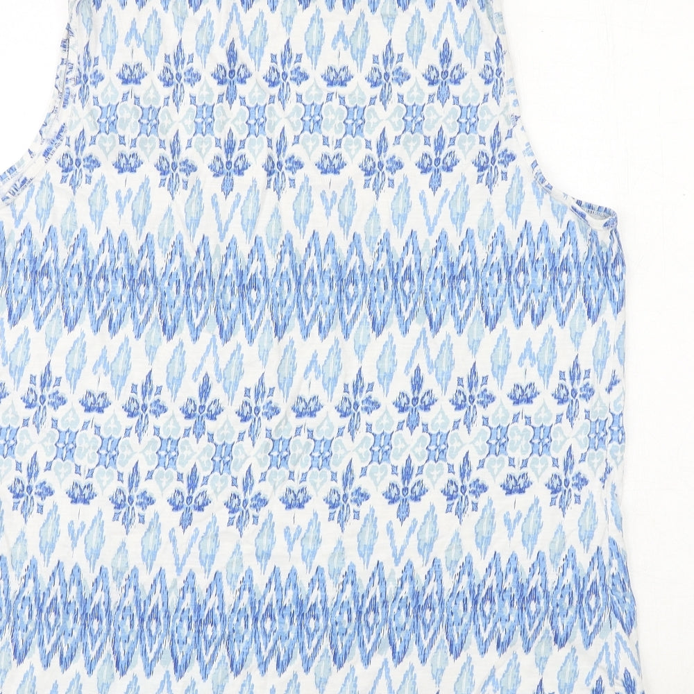 Debenhams Womens Blue Geometric 100% Cotton Basic Tank Size 20 Round Neck