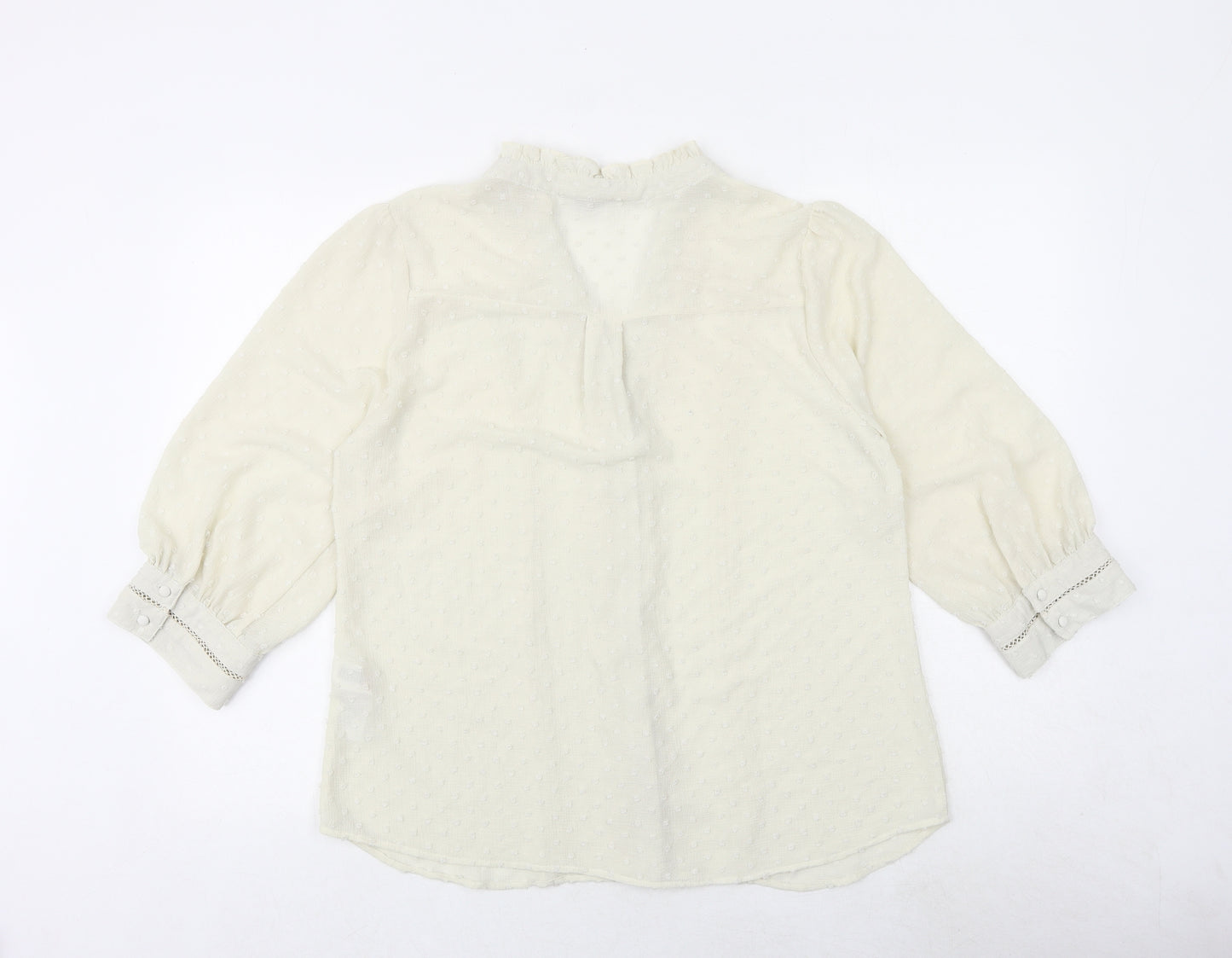 Love Roses Womens Ivory Polyester Basic Button-Up Size 16 V-Neck - Lace Detail