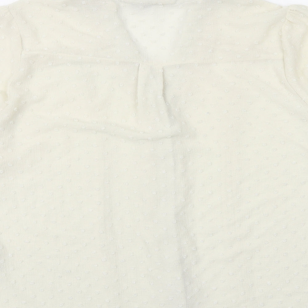 Love Roses Womens Ivory Polyester Basic Button-Up Size 16 V-Neck - Lace Detail